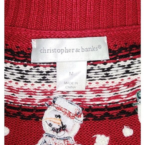 Christopher & Banks Red Zipper Embroidered Snowman Sweater Size M - Picture 8 of 8